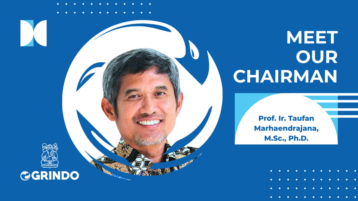 Prof. Ir. Taufan Marhaendrajana, M.Sc., Ph.D. sebagai Chairman OGRINDO ITB dengan latar visual identitas institusi dan tema kepemimpinan riset serta inovasi energi Indonesia.