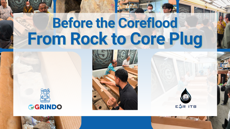 Tim Laboratorium EOR ITB mengamati batuan untuk persiapan core plug dan coreflood