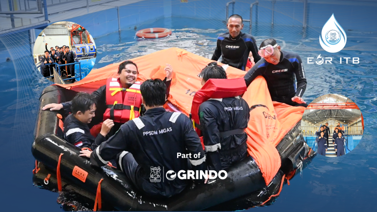 EOR Laboratory ITB and OGRINDO ITB team participating in Basic Sea Survival training in a liferaft